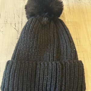 Steve Madden Black Knit Kids Beanie with Pom-Pom